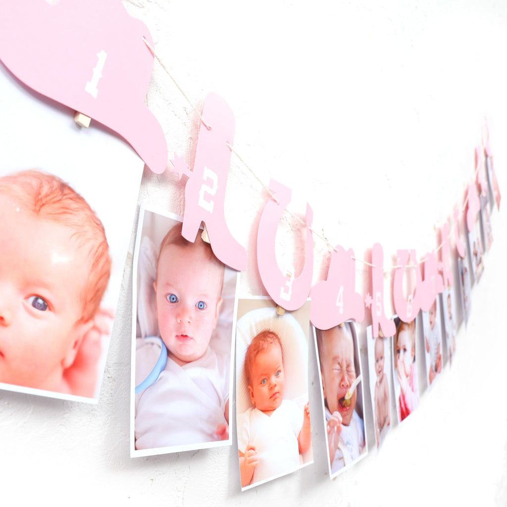 Rweseo Western Cowgirl Monthly Photo Banner – 1st Birthday Milestone (Newborn to 12 Months)