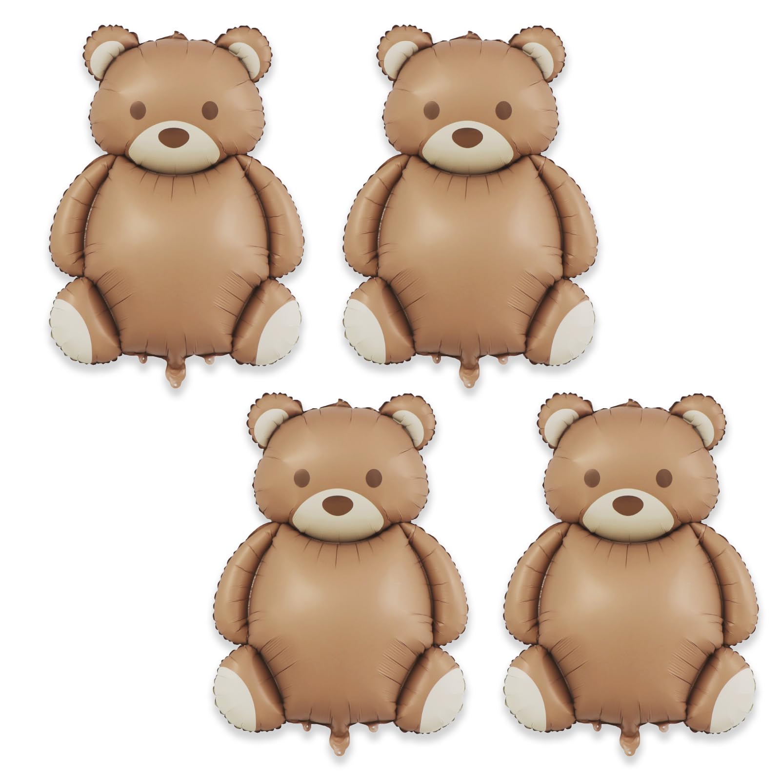 Ryetvok 4 Pcs Bear Balloons – Oversized Matte Brown Teddy Bear Foil Balloons 35x25.6 Inches for Beary First Birthday, Baby Shower & Jungle Parties