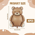 Ryetvok 4 Pcs Bear Balloons – Oversized Matte Brown Teddy Bear Foil Balloons 35x25.6 Inches for Beary First Birthday, Baby Shower & Jungle Parties