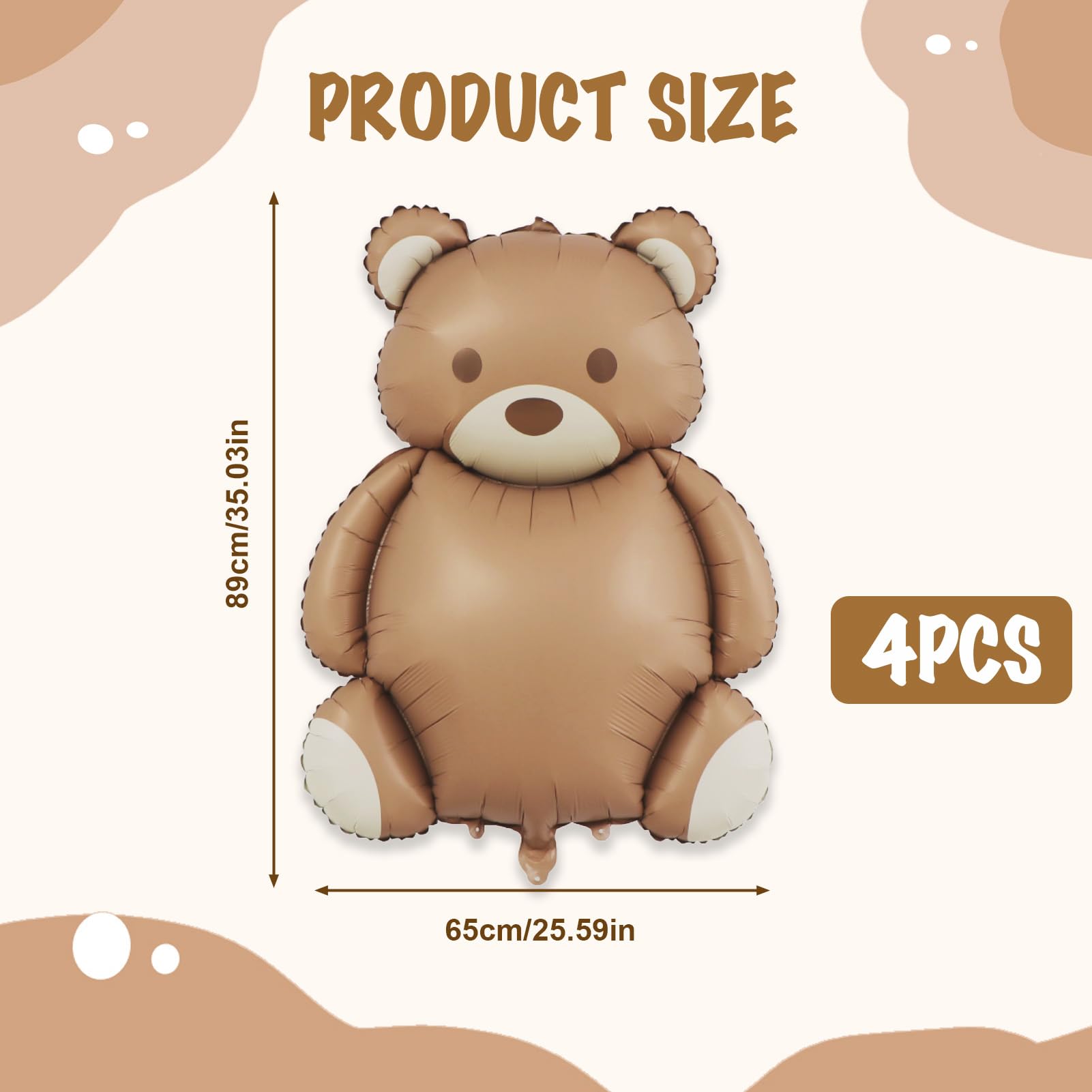 Ryetvok 4 Pcs Bear Balloons – Oversized Matte Brown Teddy Bear Foil Balloons 35x25.6 Inches for Beary First Birthday, Baby Shower & Jungle Parties