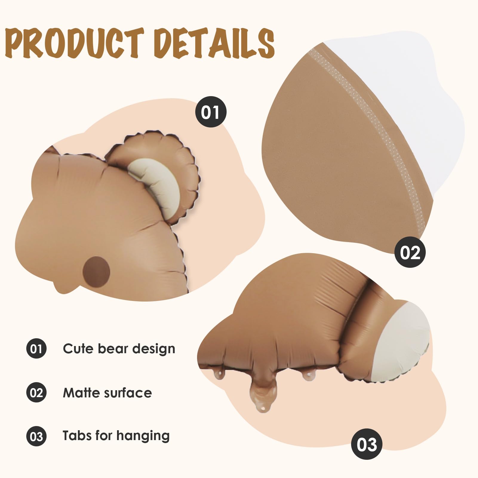 Ryetvok 4 Pcs Bear Balloons – Oversized Matte Brown Teddy Bear Foil Balloons 35x25.6 Inches for Beary First Birthday, Baby Shower & Jungle Parties