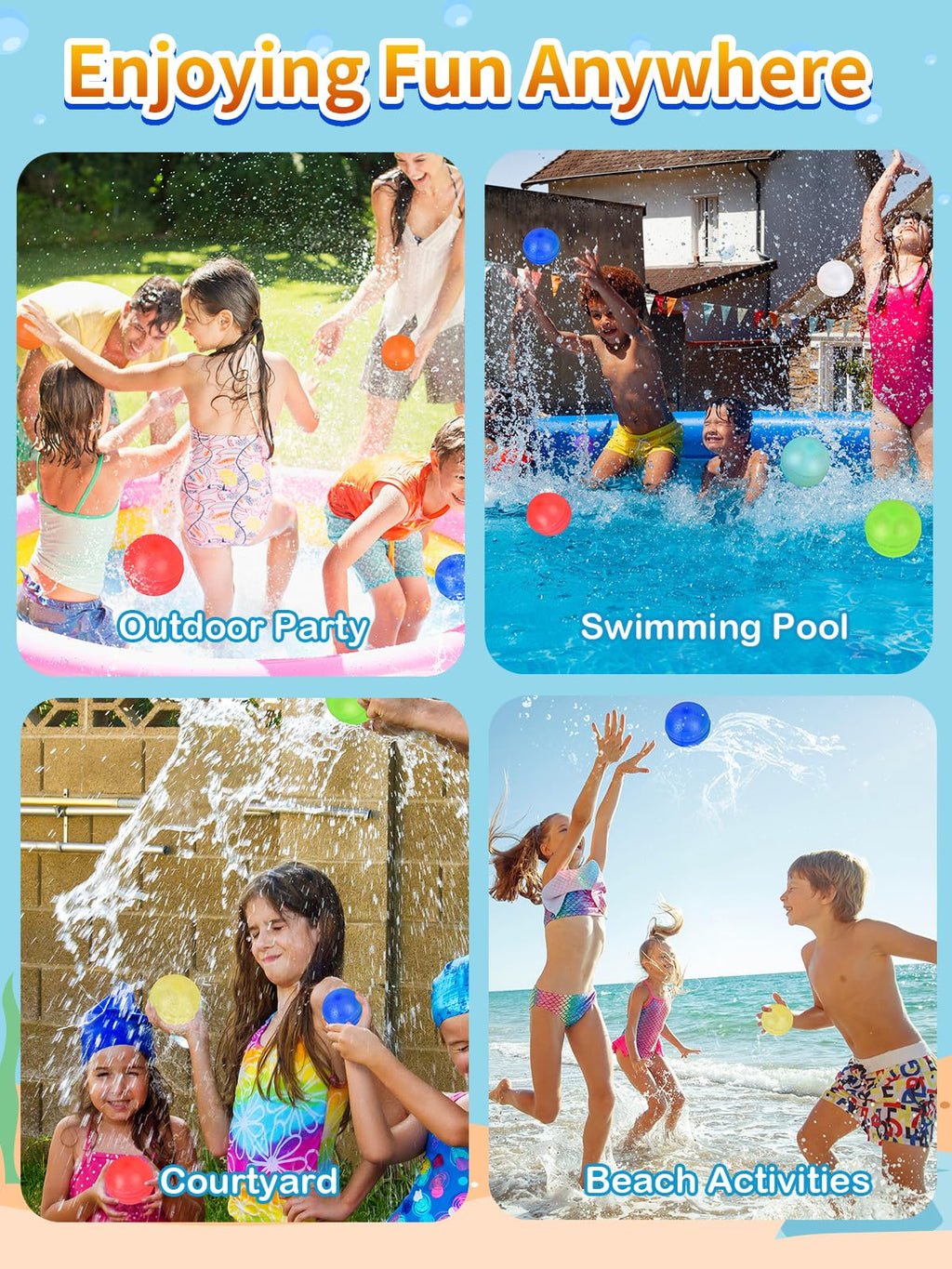 RYTABEE 30PCS Reusable Water Balloons – Self-Sealing Silicone Water Bombs for Kids & Adults