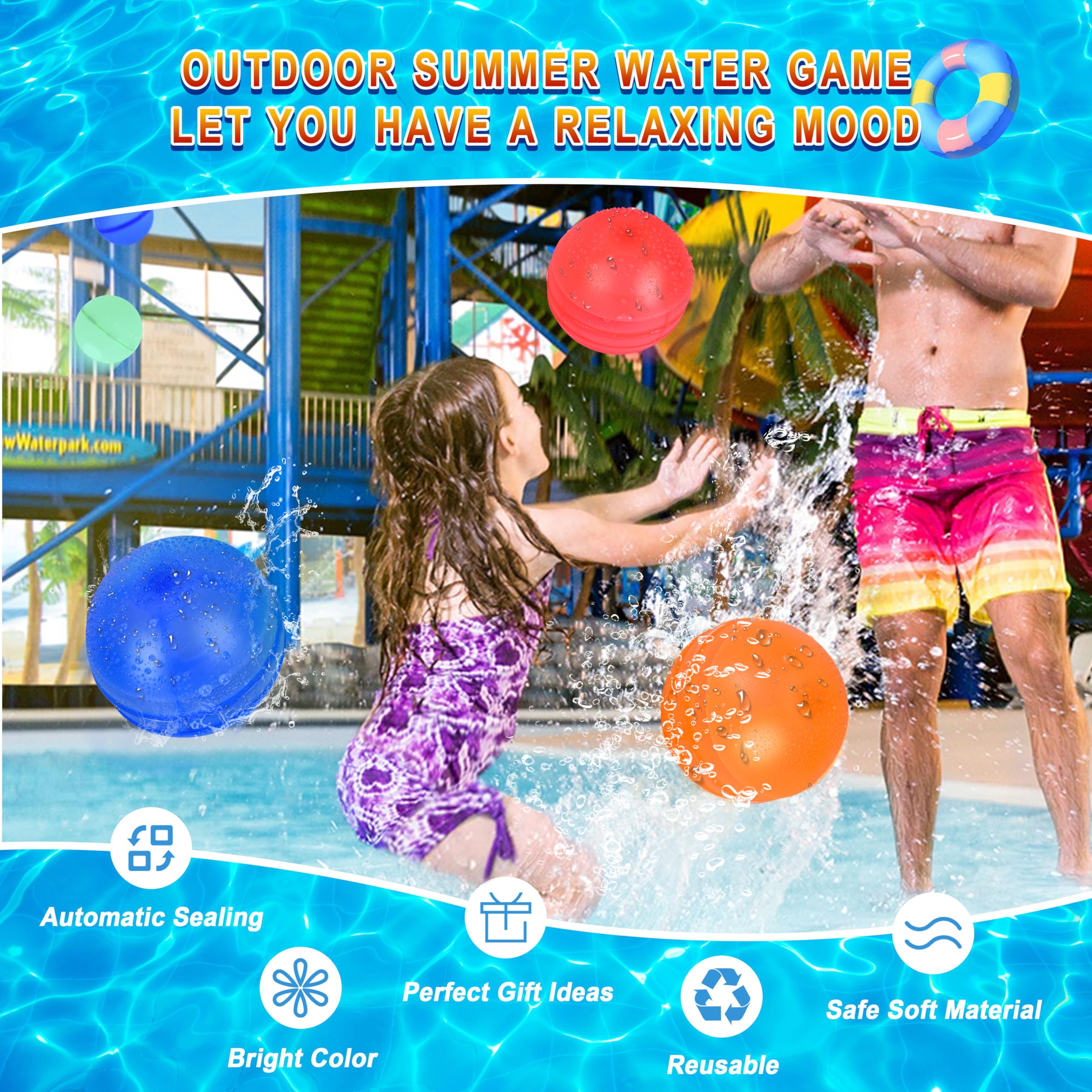 RYTABEE 30PCS Reusable Water Balloons – Self-Sealing Silicone Water Bombs for Kids & Adults