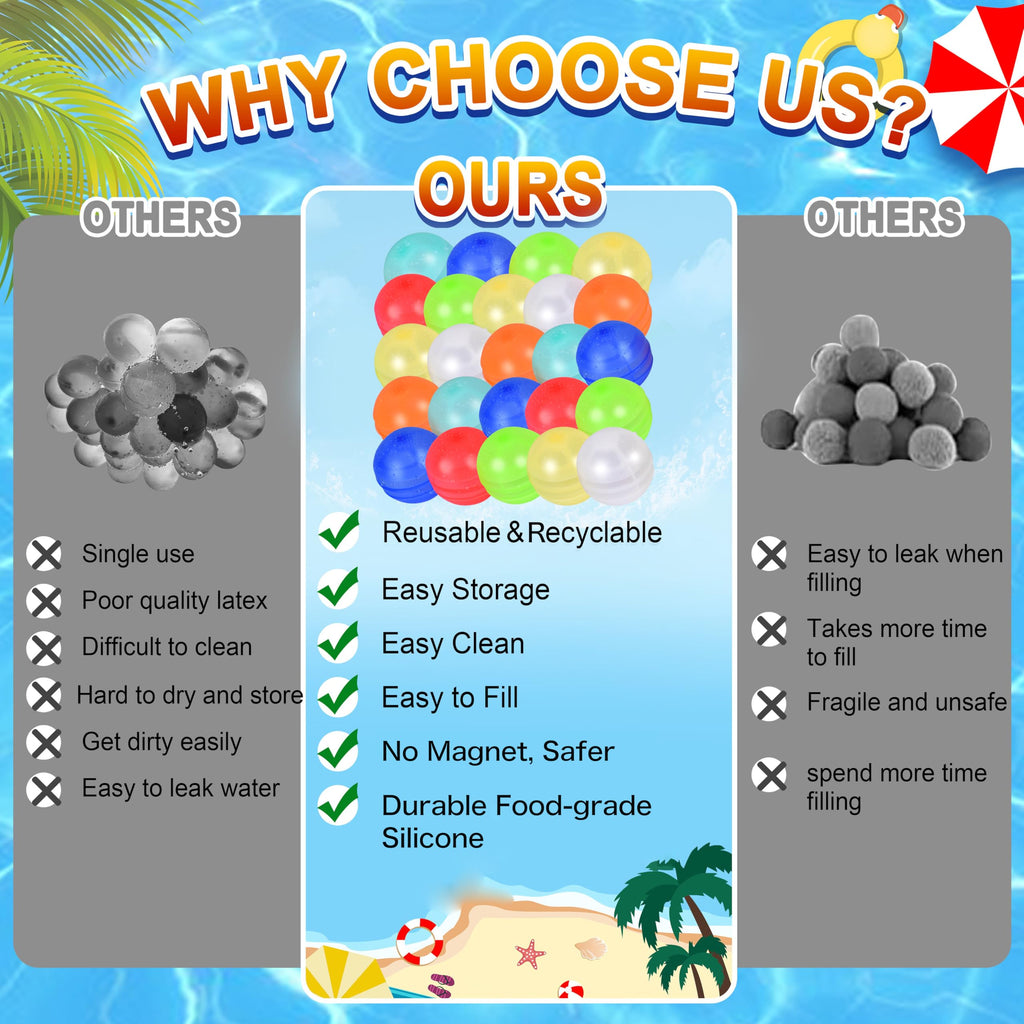 RYTABEE 24-Pack Reusable Water Balloons – Self-Sealing Silicone Water Bombs for Outdoor Summer Fun