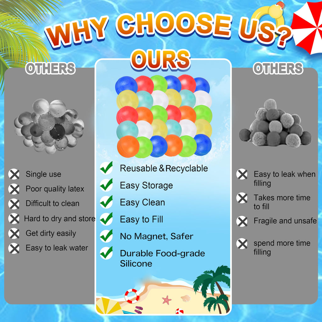 RYTABEE 30PCS Reusable Water Balloons – Self-Sealing Silicone Water Bombs for Kids & Adults
