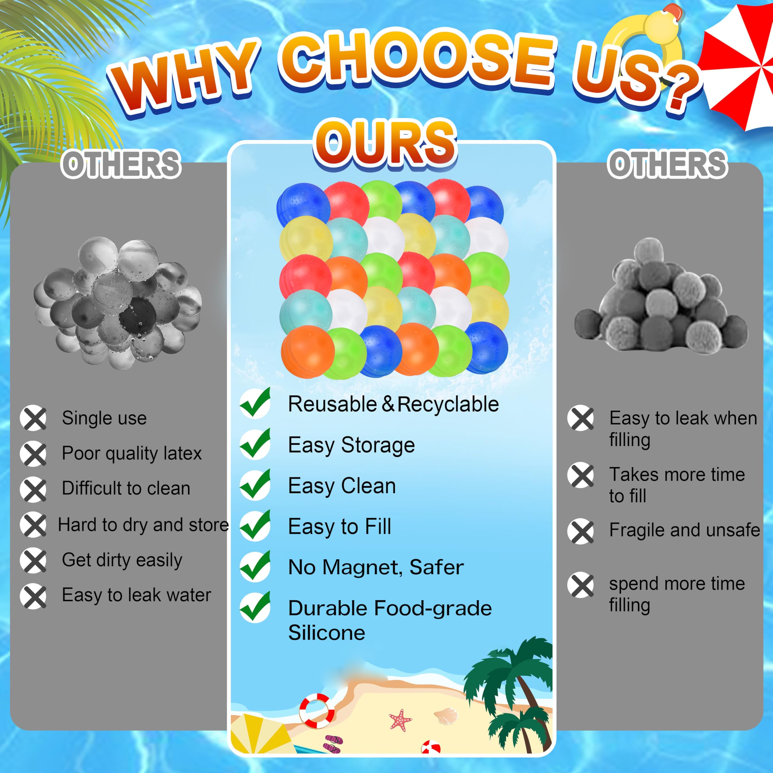 RYTABEE 30PCS Reusable Water Balloons – Self-Sealing Silicone Water Bombs for Kids & Adults
