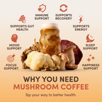 RYZE SUPERFOODS Mushroom Coffee USDA Organic — 6 Adaptogenic Mushrooms + MCT Oil, 30 Servings
