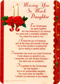 Missing you DAUGHTER Christmas memorial grave graveside card + holder / stand