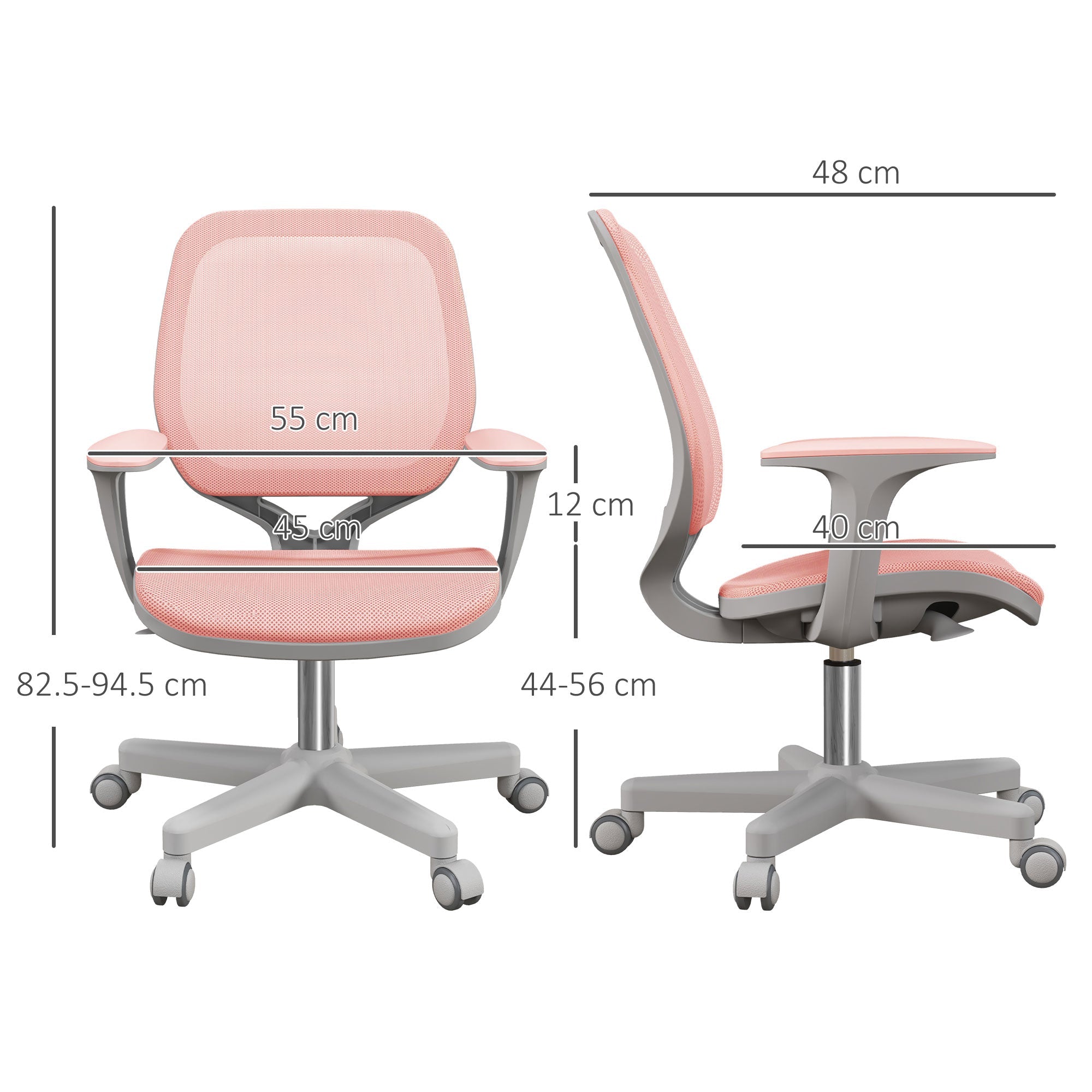 Vinsetto Office Chair, Breathable Mesh Swivel Desk Chair with Adjustable Height and  360° Swivel Security Wheels for Home Office, Study, Pink