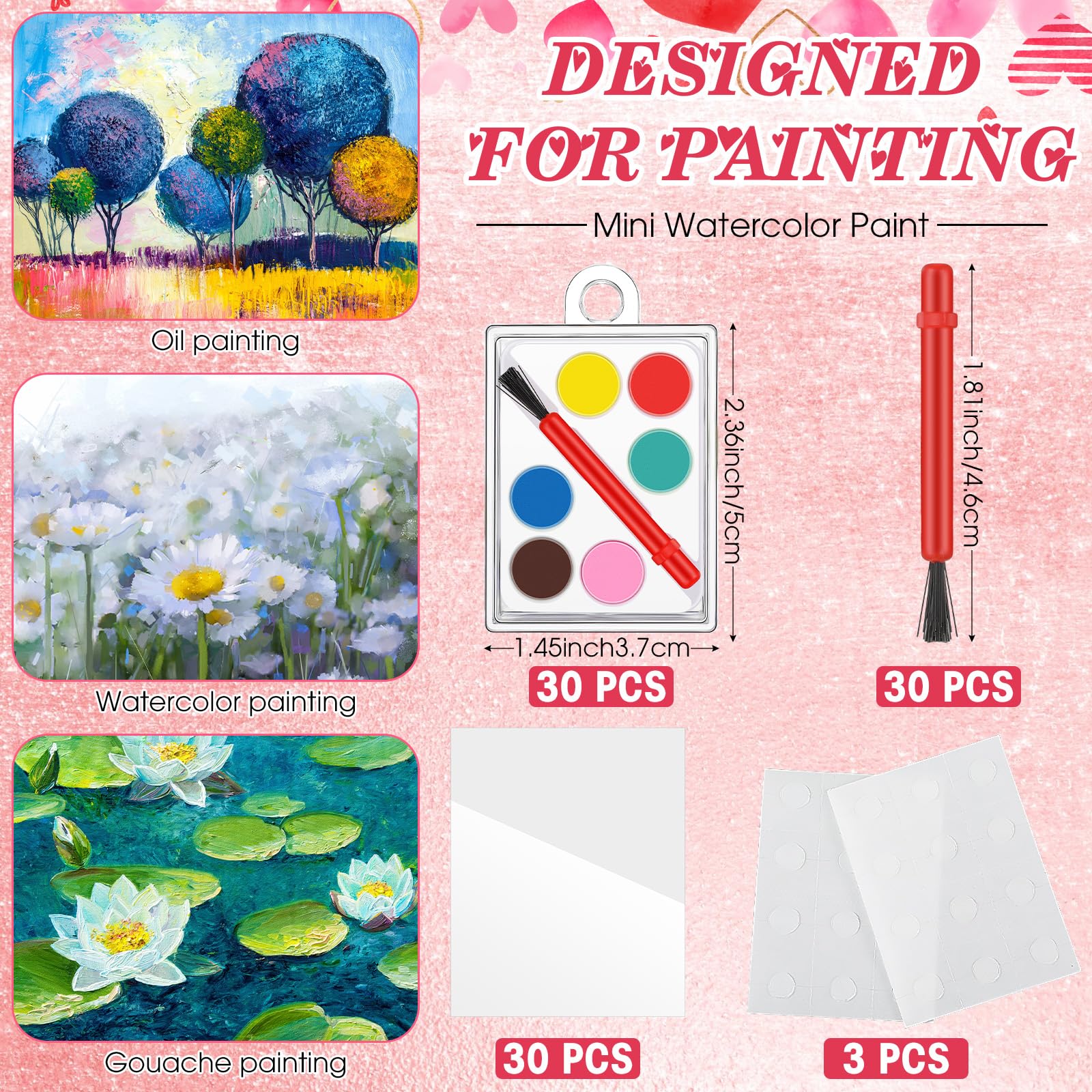 Sabary 50 Pack Valentines Day Gift Set for Kids – Watercolor Paints & Gift Cards for Class Exchanges & Party Favors