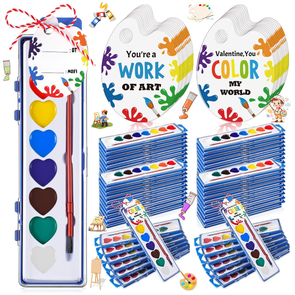 Sabary 50-Pack Heart Watercolor Paint Set with Cards & 20m Rope – Party Favors & Art Supplies