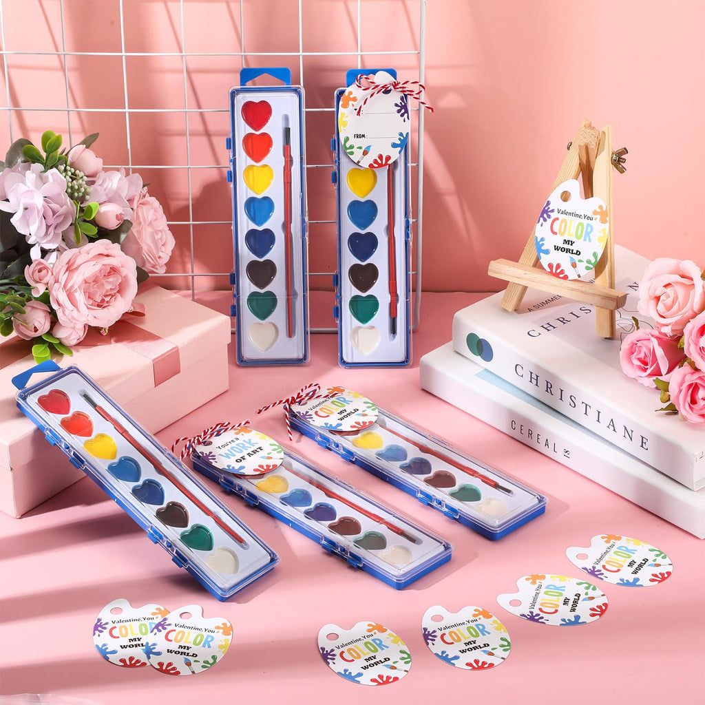 Sabary 50-Pack Heart Watercolor Paint Set with Cards & 20m Rope – Party Favors & Art Supplies