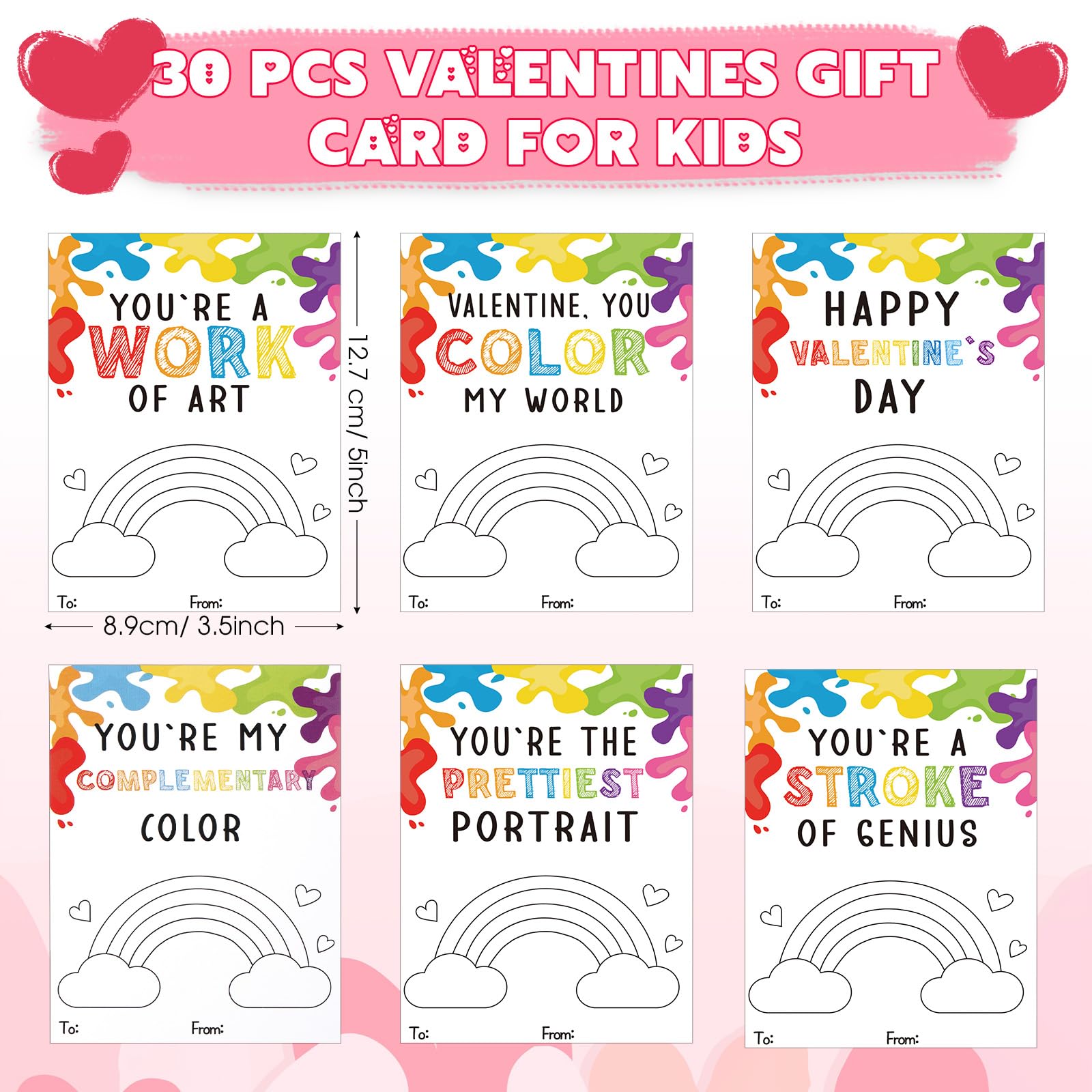 Sabary 50 Pack Valentines Day Gift Set for Kids – Watercolor Paints & Gift Cards for Class Exchanges & Party Favors