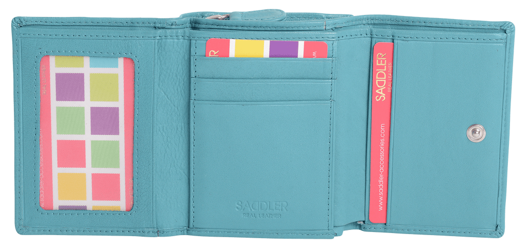 SADDLER CARLA Handmade Leather Compact Trifold Purse – RFID Protected | 5 Card Slots, ID Window & Zipped Coin Pocket | Gift Boxed