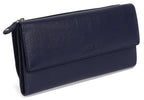 SADDLER CLAIRE Long Leather Trifold Purse - 18 Card Slots, Dual Zip Pockets, and Note Sections - RFID Protected