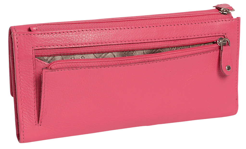 SADDLER CLAIRE Long Leather Trifold Purse - 18 Card Slots, Dual Zip Pockets, and Note Sections - RFID Protected