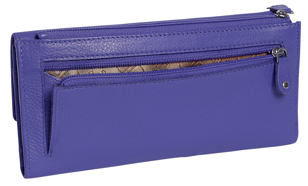 SADDLER CLAIRE Long Leather Trifold Purse - 18 Card Slots, Dual Zip Pockets, and Note Sections - RFID Protected