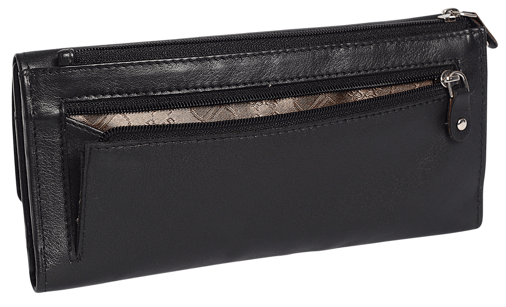 SADDLER CLAIRE Long Leather Trifold Purse - 18 Card Slots, Dual Zip Pockets, and Note Sections - RFID Protected