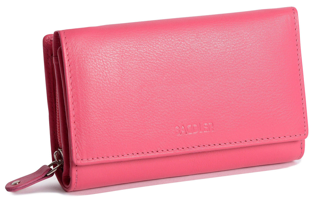 Compact Trifold Leather Purse "Eleanor" – Handmade by Saddler | RFID Protected & Gift Boxed | 10 Card Slots & Rear Zip Coin Pocket