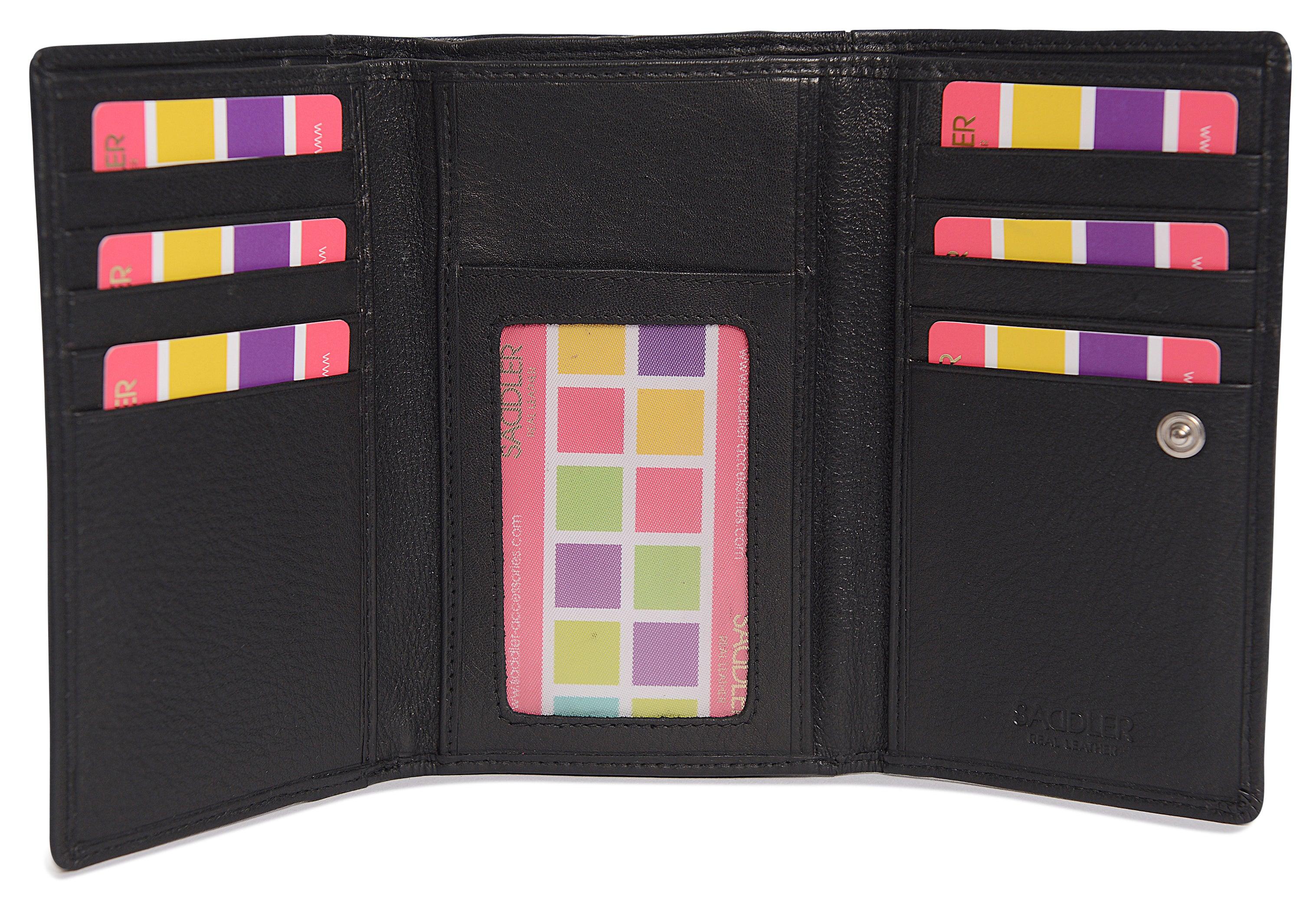 Compact Trifold Leather Purse "Eleanor" – Handmade by Saddler | RFID Protected & Gift Boxed | 10 Card Slots & Rear Zip Coin Pocket
