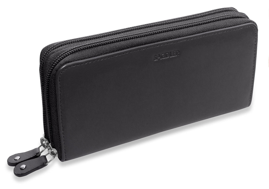 SADDLER GABRIELLA Leather Double Zip Around Purse - 8 Card Slots, Phone Pocket, and Coin Purse - RFID Protected