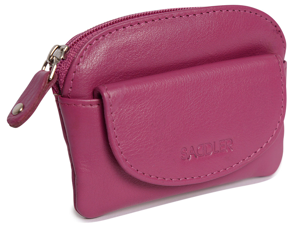 Compact Leather Zip-Top Coin Purse "Molly" – Handmade by Saddler | RFID Protected & Gift Boxed | With Front Pocket & Interior Key Ring