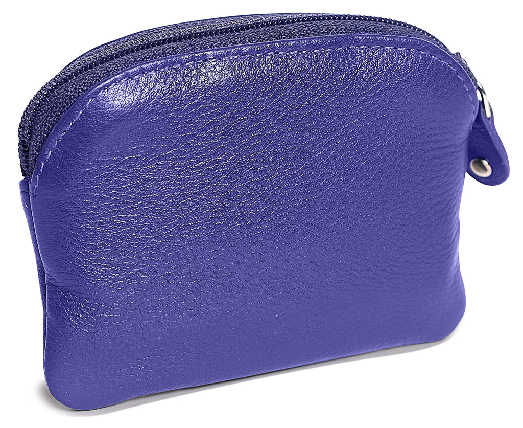 Compact Leather Zip-Top Coin Purse "Molly" – Handmade by Saddler | RFID Protected & Gift Boxed | With Front Pocket & Interior Key Ring