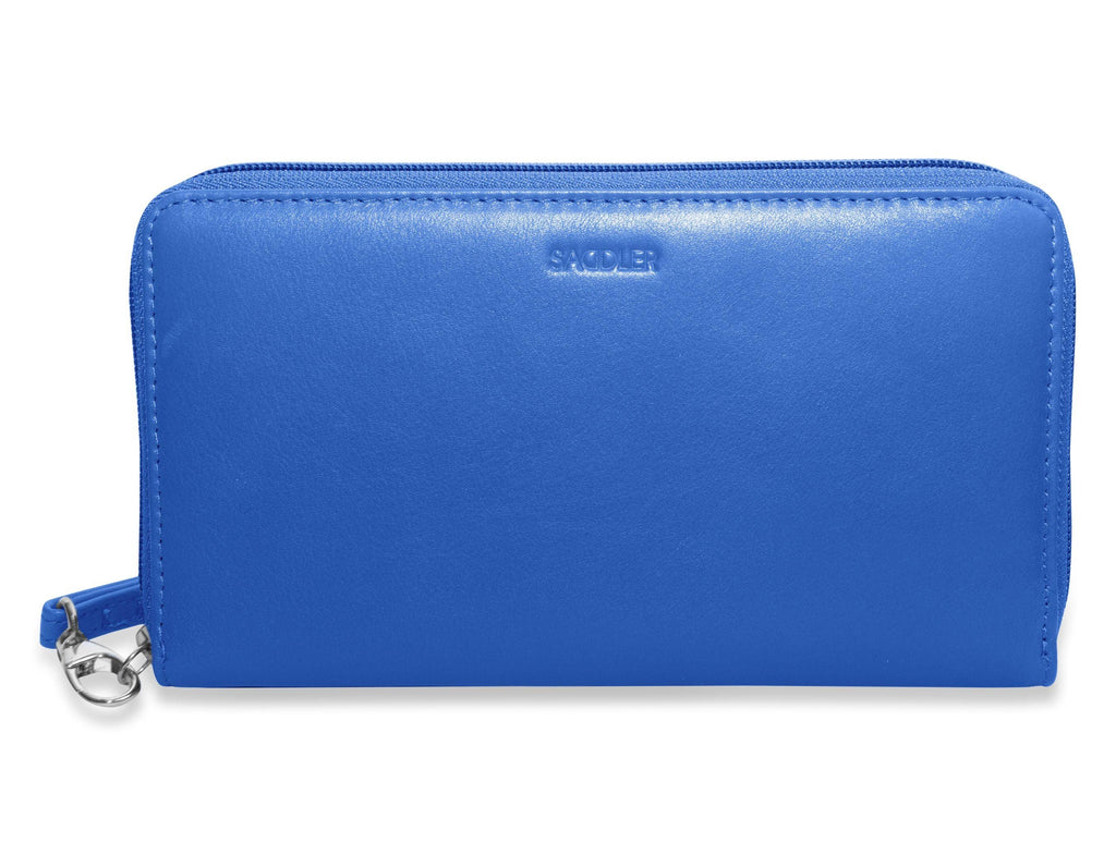SADDLER SOPHIA Leather Zip Around Purse  - 15 Card slots, Mobile Phone Pocket,  Detachable Wrist Strap- RFID Protected