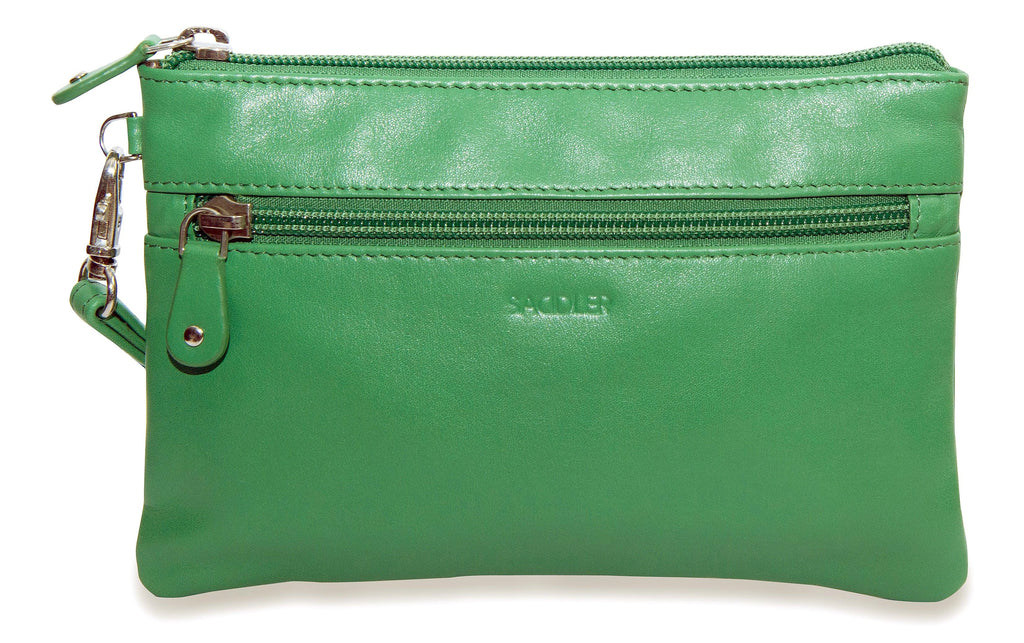 SADDLER SCARLETT Leather Zip Top Mini Clutch - Phone Holder with Detachable Wrist Strap - RFID Protected