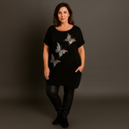 Sequin Butterfly Dipped Hem Top with Pockets