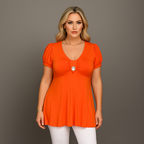 Puff Sleeve Button Front Tunic Top