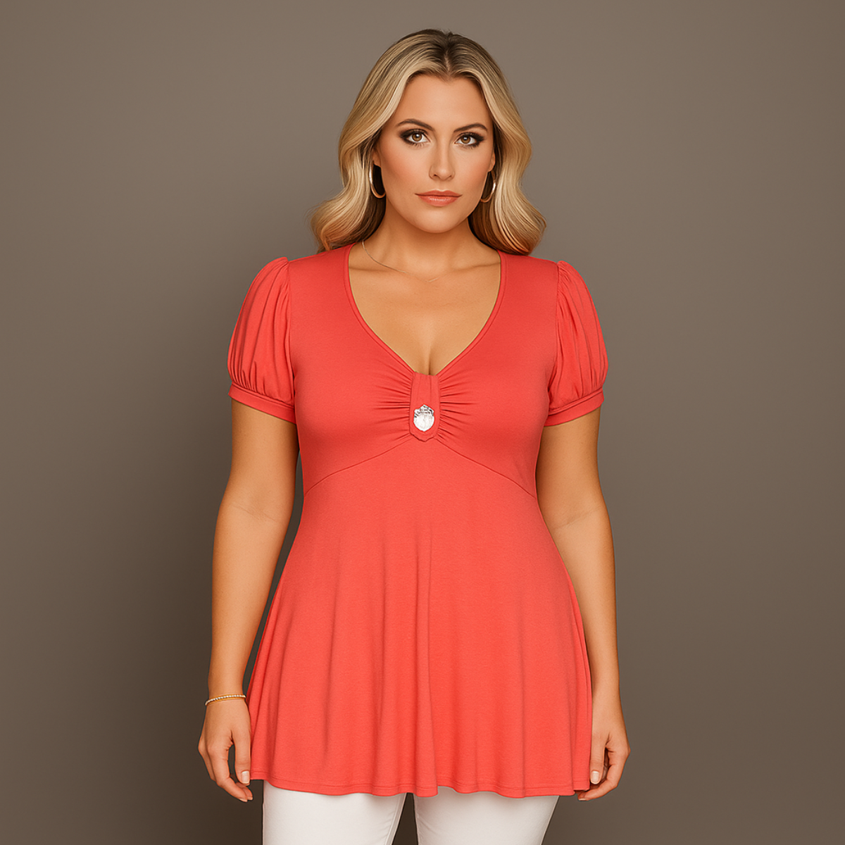 Puff Sleeve Button Front Tunic Top
