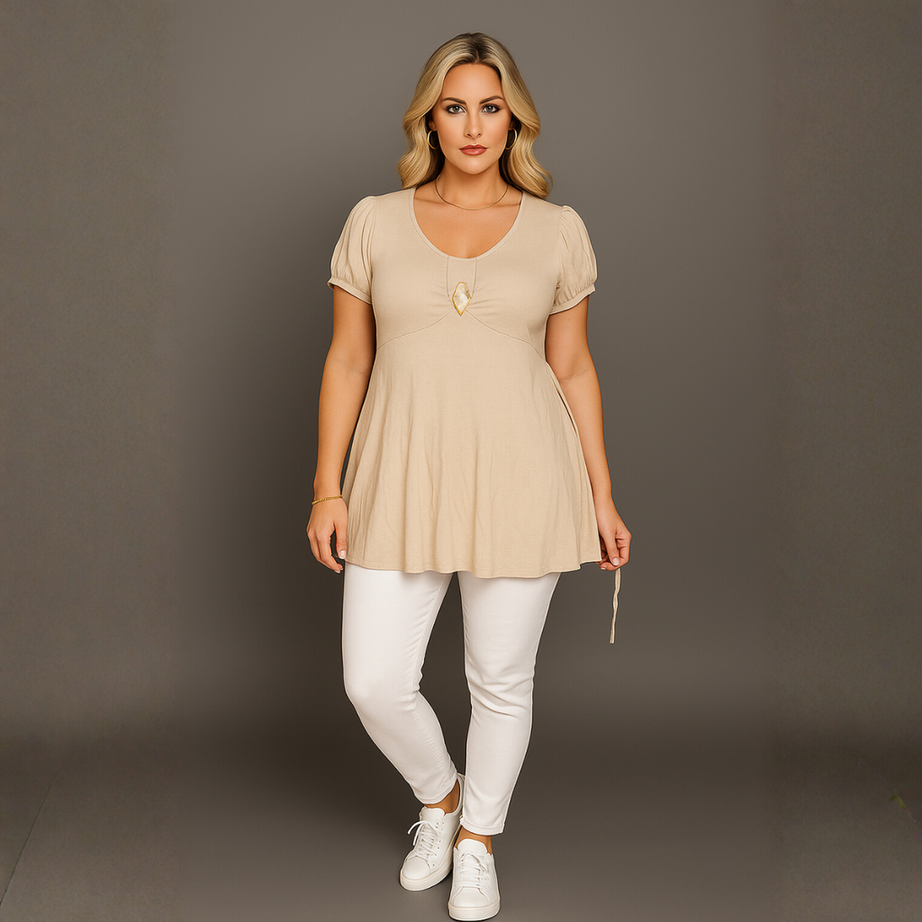 Puff Sleeve Button Front Tunic Top