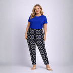 Tile Print Elastic Waist Trousers