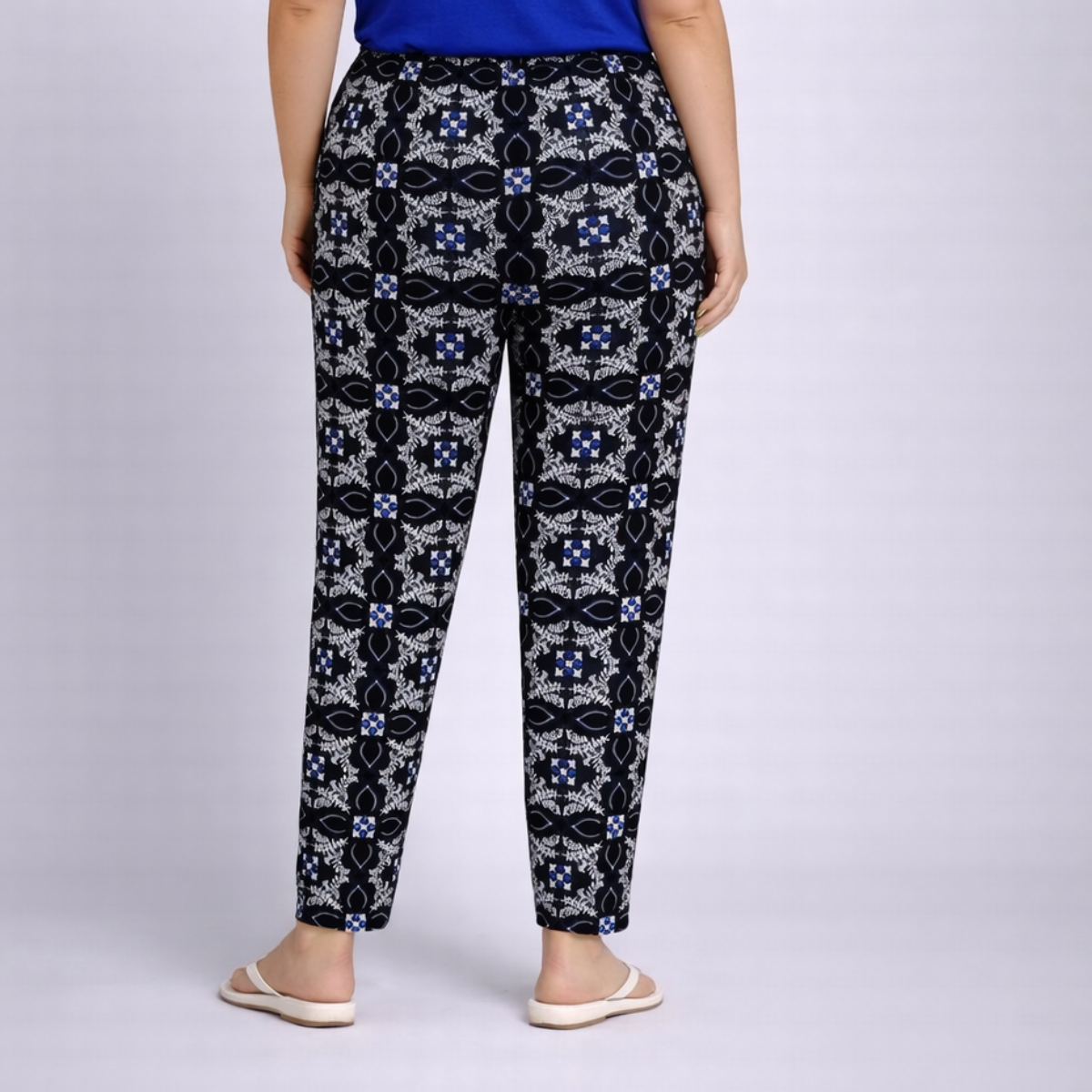 Tile Print Elastic Waist Trousers