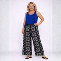 Black Tile Print Elastic Waist Palazzo Trousers