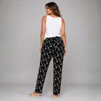 Black White Floral Elastic Waist Trousers