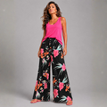 Black Multi Tropical Palazzo Trousers