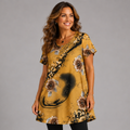 Mustard Floral Short Sleeve Swing Top