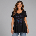 Flared Hem Studded Butterflies Long Top