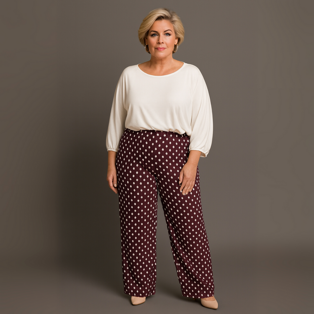 Polka Dot Crinkle Pleated Elastic Waist Trousers