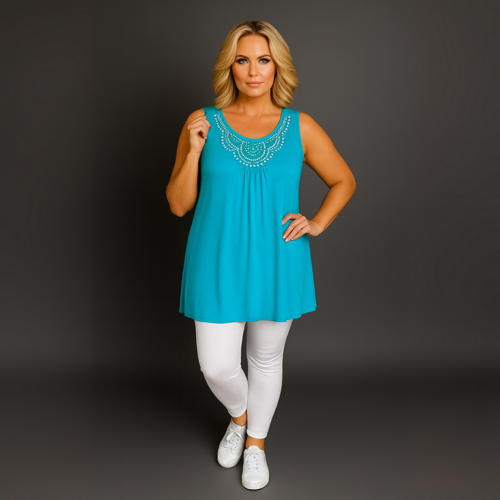 Sleeveless Long Tunic Top with Studs
