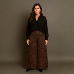 Feature hem wide leg elastic waist palazzo trousers