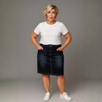 Dark Blue Denim Skirt with Studded Butterfly Pockets