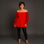 Sequin Sleeve Smocked Front Peplum Party Top