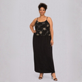 Black Strappy Maxi Dress with Silver Embroidered Overlay Top