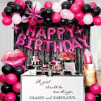 saratimtou Pink & Black Birthday Decorations – Hot Pink Banner, Fringe Curtains & Balloons for Milestone Birthdays