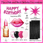 saratimtou Pink & Black Birthday Decorations – Hot Pink Banner, Fringe Curtains & Balloons for Milestone Birthdays