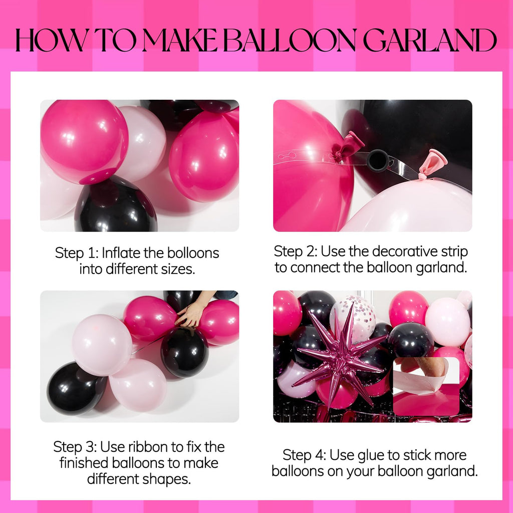 saratimtou Pink & Black Birthday Decorations – Hot Pink Banner, Fringe Curtains & Balloons for Milestone Birthdays