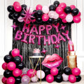 saratimtou Pink & Black Birthday Decorations – Hot Pink Banner, Fringe Curtains & Balloons for Milestone Birthdays